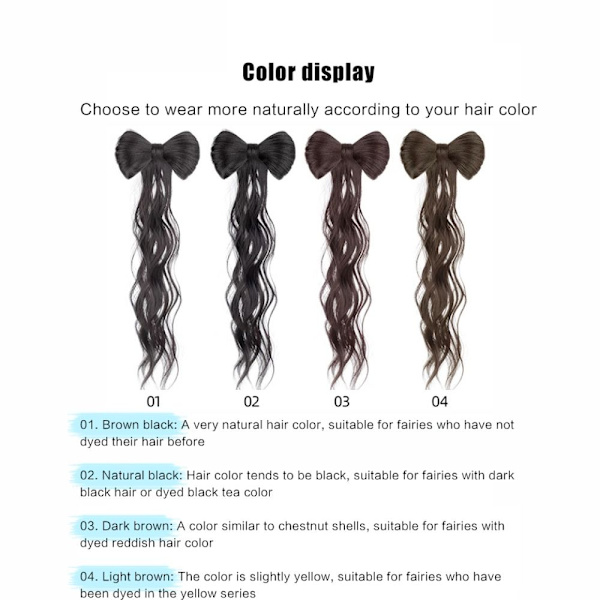 Ponytail peruukkikiinnike Bowknot Half-solmio peruukkikiinnike MUSTA black