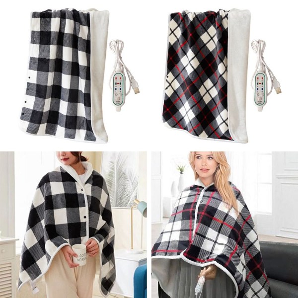 Elektrisk uppvärmd filt sammet varm sjal black checkered blanket