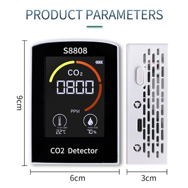 CO2 kuldioxiddetektor Luftmonitor Luftkvalitetsdetektor