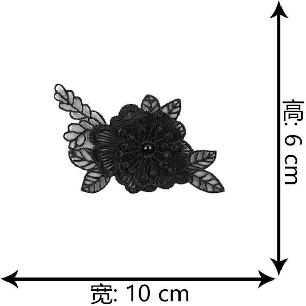 12 stk Blomsterblondebroderede patches Sort 3D-blomster Sy på