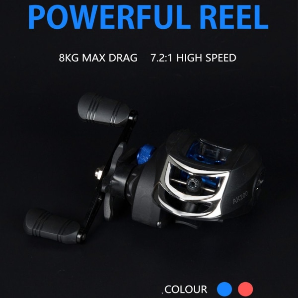 AK200 Baitcasting Rulle 8KG Max Drag High Speed Fishing Rulle blå