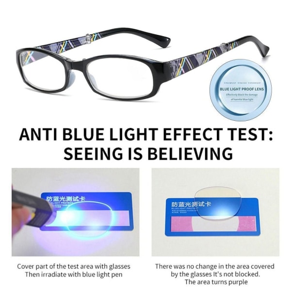 Anti-blått ljus Läsglasögon Fyrkantiga glasögon LILA Purple Strength 250