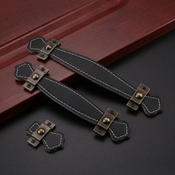Zinklegering Läderhandtag Läderbox Handtag SVART 96MM 96MM Black 96mm-96mm