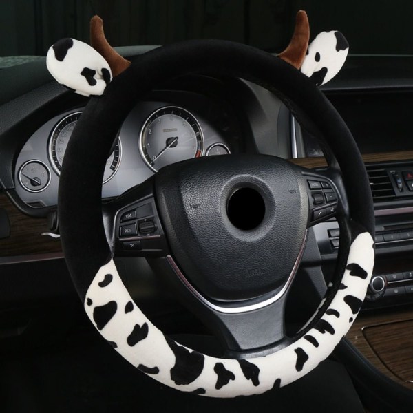 Cow Steering Wheel Cover Rattskydd SVART black
