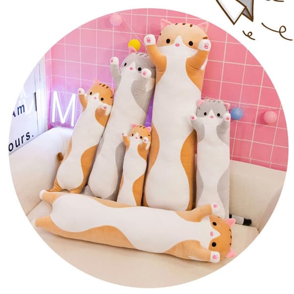 Lang Kat Pude Sovende Puder GRÅ 70CM Grey 70cm