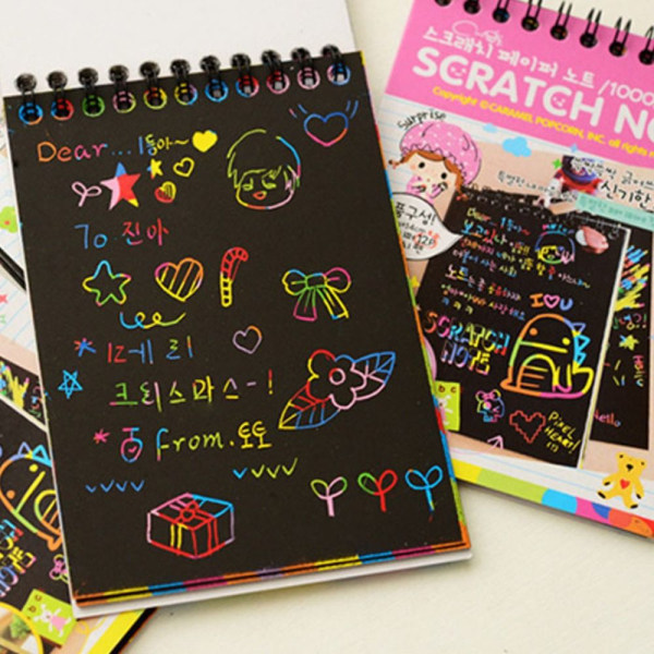 Scratch Paper Art Rainbow Scratch Notebook, RAUPUNKINEN 4 VIIVOILLA Pink With 4 rulers-With 4 rulers