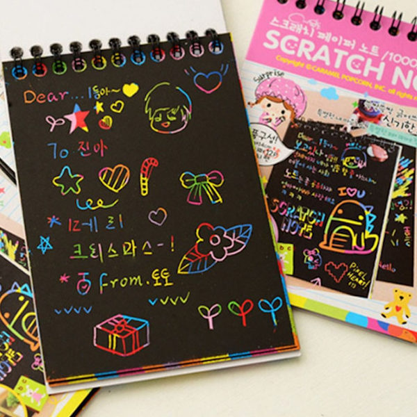 Scratch Paper Art Rainbow Scratch Notebook ROSA MED 6 LINJER Pink With 6 rulers-With 6 rulers