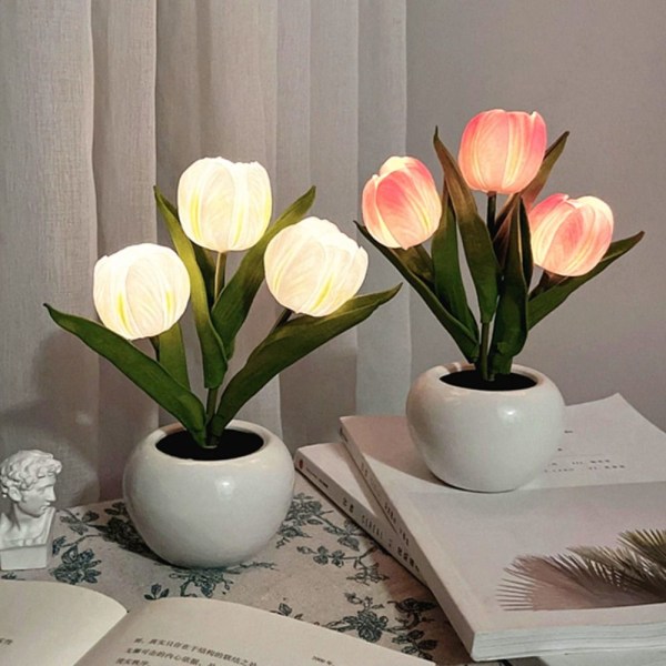 LED Tulip Bordlampe Kunstig Blomst HVID white