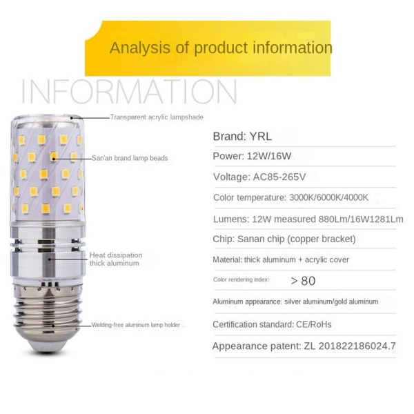 LED-valopolttimo Ei välkkyvää valoa E27-12W E27-12W E27-12w