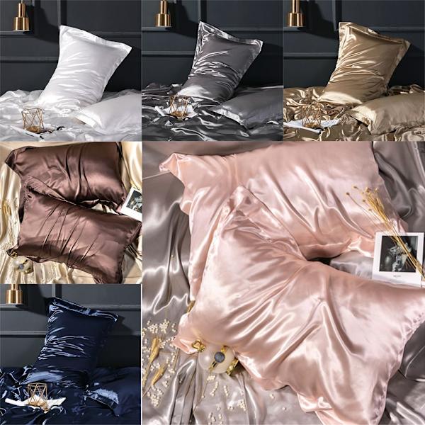 Modernt kuddfodral i siden Anti-rynk dark coffee