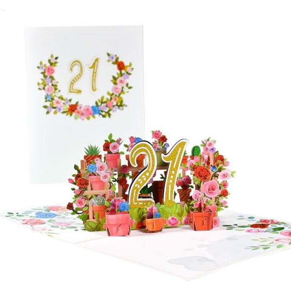 Hyvää vuosipäivää -kortti 3D Pop Up -onnittelukortti 21. 21. päivä 21th