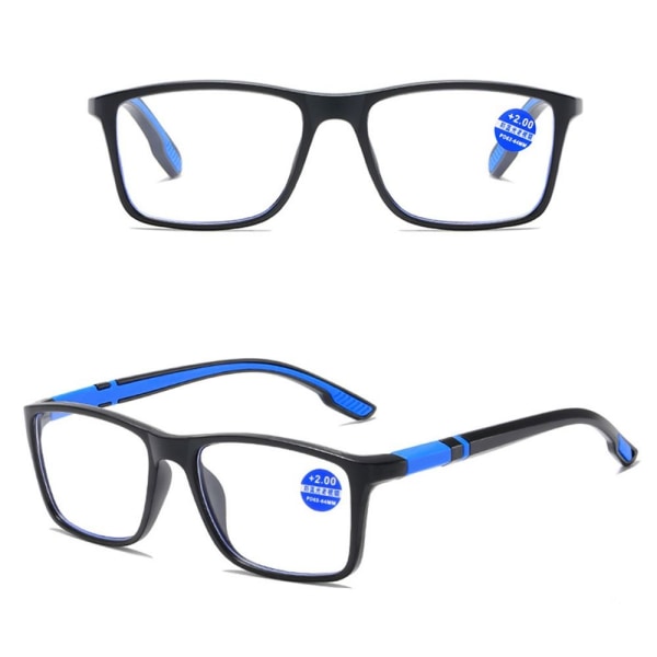 Anti-Blue Light Läsglasögon Fyrkantiga glasögon SVART Black Strength 250