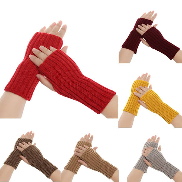 Långstickade handskar Fingerless vantar Armvärmare CAMEL camel