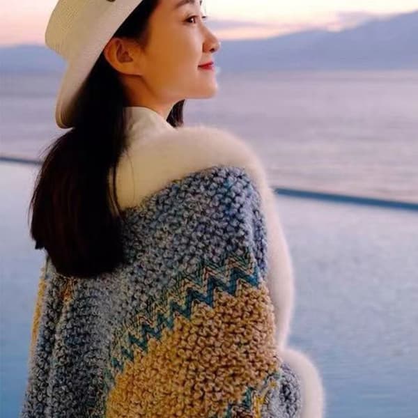 Mongolisk Poncho Cardigan Tofssjal VIT white