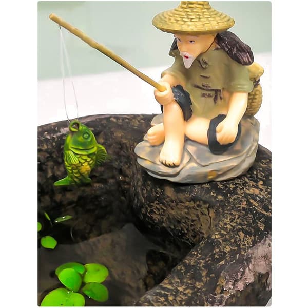 Fiske Old Man Resin Figur Sittande Staty