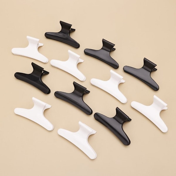 12 stk. Butterfly Hårclips Barbershop Positioning Clips SORT Black and White