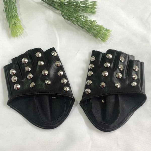 Punk Handskar Half Finger Handskar RÖD SMAL NIT SMAL NIT red smal rivet-smal rivet