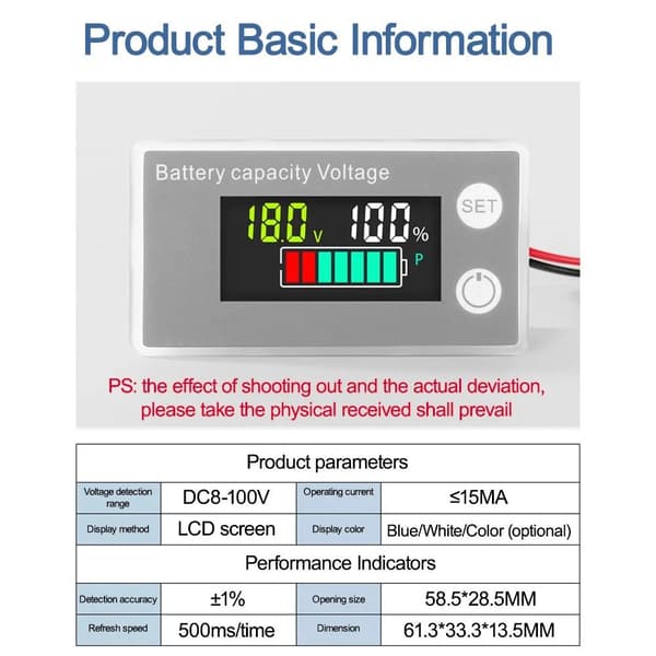 Batterikapasitetsindikator Digital voltmeter G G G