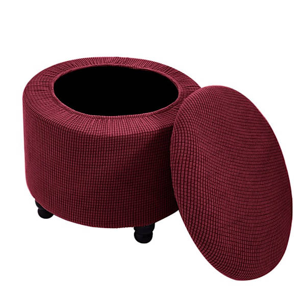 2ST Runt ottomanskt cover Förvaring ottomanskt överdrag VINRÖTT Wine Red