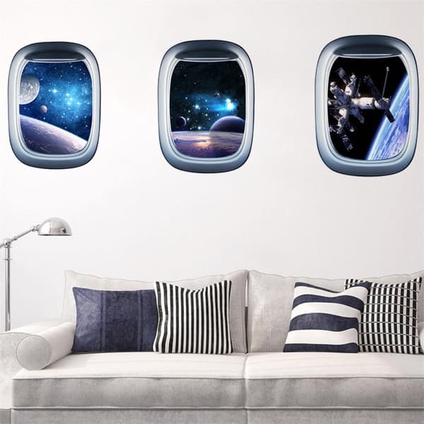 3D Space Astronaut Window Wall Sticker Galaxy and Planet