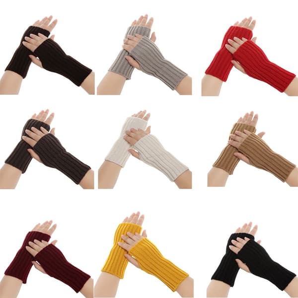Långstickade handskar Fingerless vantar Armvärmare BLÅ blue
