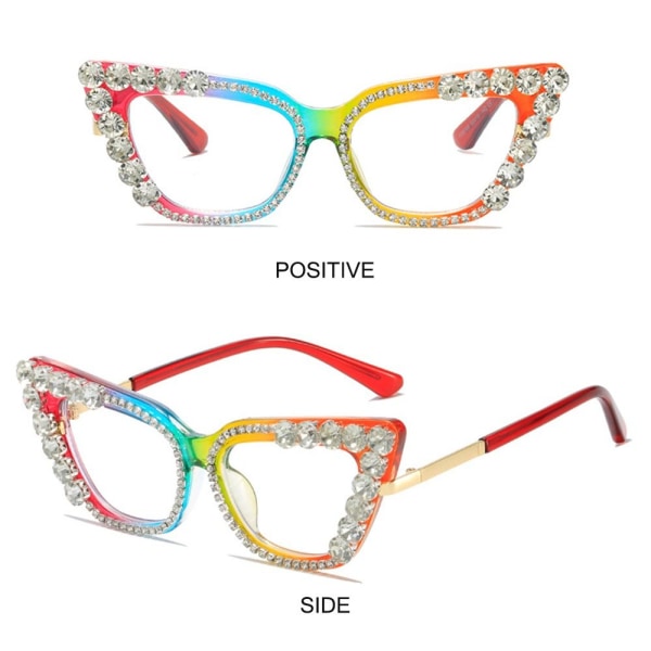 Dame Rhinestone Cat Eye Clear Lens Briller Damebriller C3