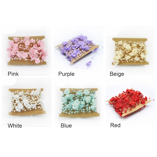 Kunstige perler Perler Kæde Rose Blomster Guirlands RØD red