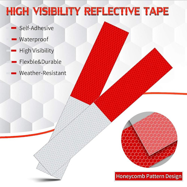 10 st reflekterande tejp 2" × 12" röd/vit synlighetssäkerhet