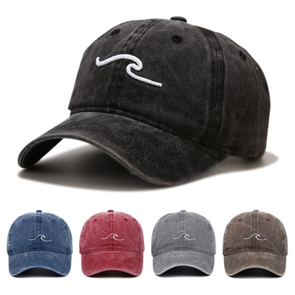 Wave Embroidery Baseball Caps Distressed Haalistunut cap MUSTA black