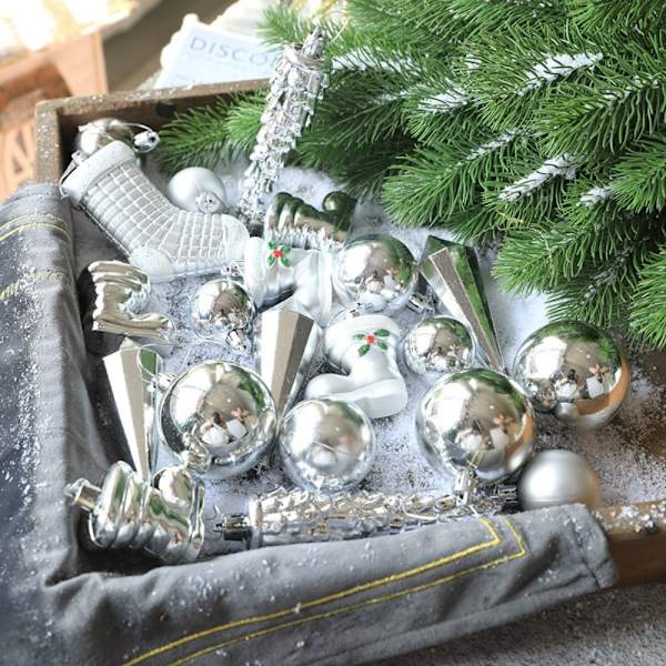 21 STK/Kasse Juletræspynt Juleboldpynt silver