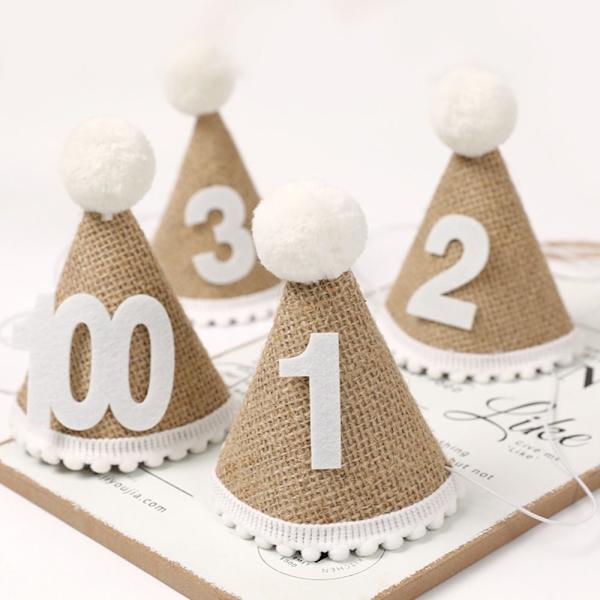 2 Stk Jutehue Baby Shower Hat NO.3 NO.3 No.3