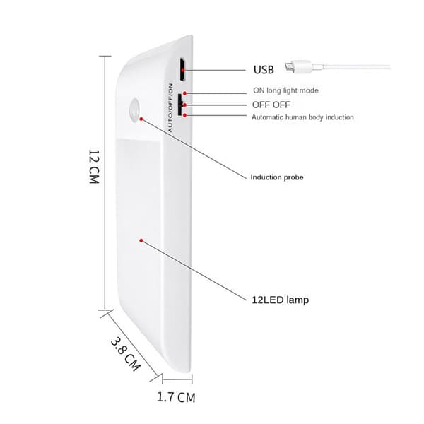 LED Natlys Bevægelsessensor Lys SORT HVID LYS HVID BLACK WHITE LIGHT-WHITE LIGHT
