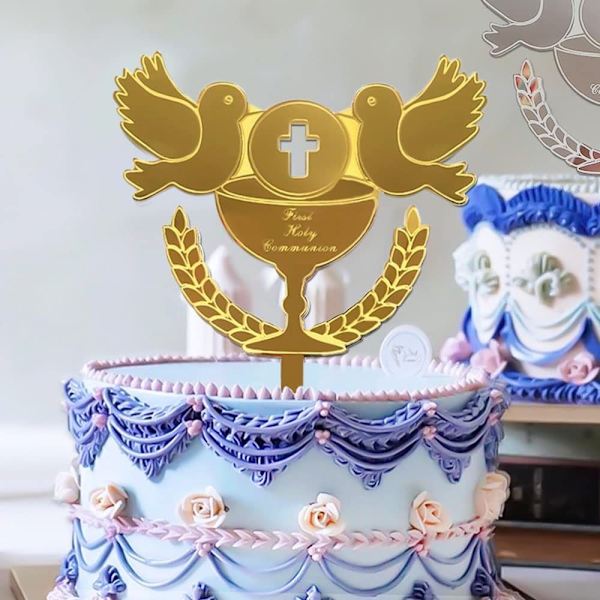 Peace Dove Cross Cake Topper GOLD Gold