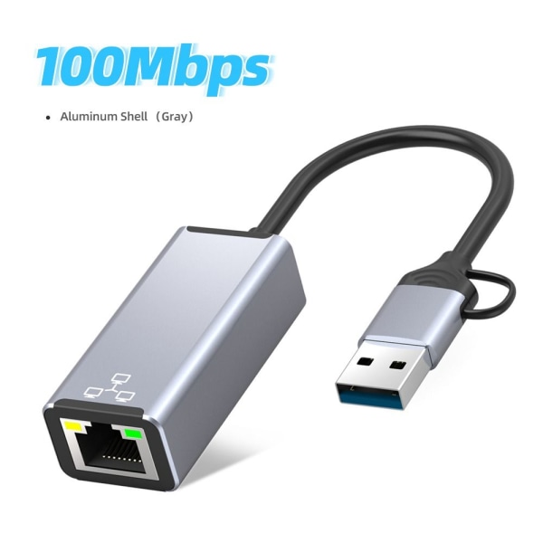 Ethernet-adapter USB Type-C nettverkskort 100MBPS 100MBPS 100Mbps