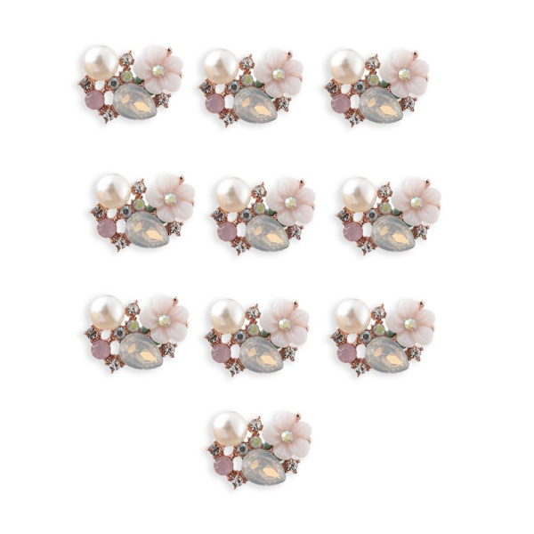 10 STK Flower Rhinestone Buttons Flatback Plating Pearl Hårnål