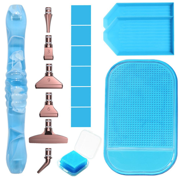 16 kpl Diamond painting metalliseosta vaihtokynän päät Blue-Rose Gold