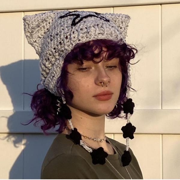 Cat Ear Hairball Beanies Hat Stripe Stickad Cat Ear Hairball Style 4