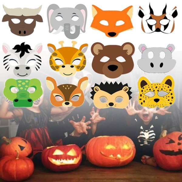 12/15 KPL Sarjakuva eläinnaamari Jungle Animal Face Cover 15 KPL 15PCS