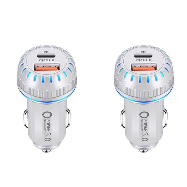 2-pack 3.1A 30W USB C biltelefonladdare vit