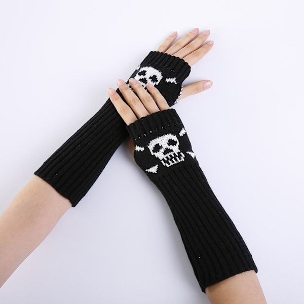 Lange håndledshandsker Strikkede fingerløse handsker SORT black