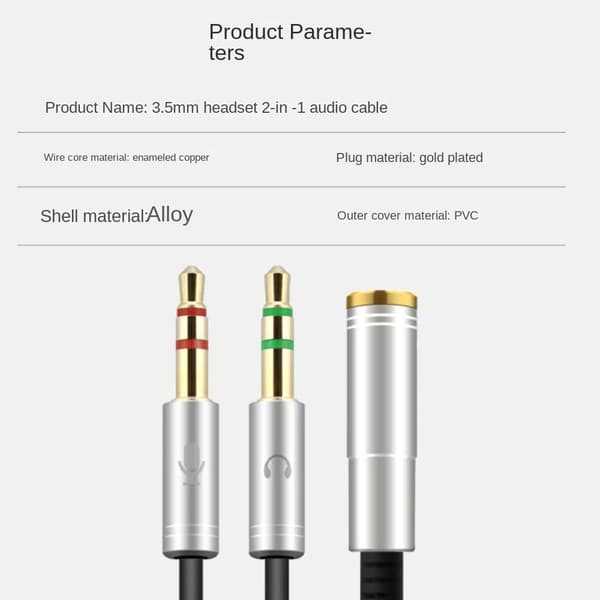 2 Stk Lydkabel Audio Adapter Kabel BLÅ Blue