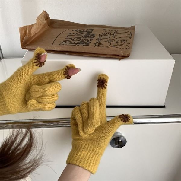 Stickade handskar Varma handskar VIT white