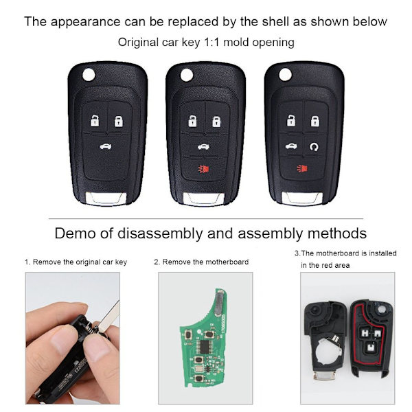 Fjernnøglekasse Bilnøgleskal 2 KNAPPER 2 KNAPPER 2 Buttons