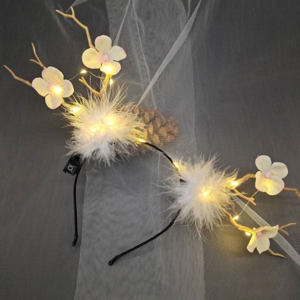 LED Feather Wreath Crown Pandebånd 3 3 3