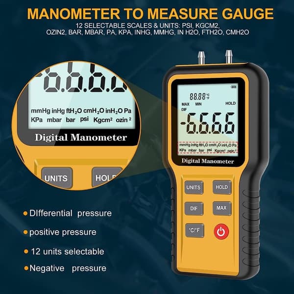 Manometer Profesjonell Lufttrykkmåler Digitalt Manometer