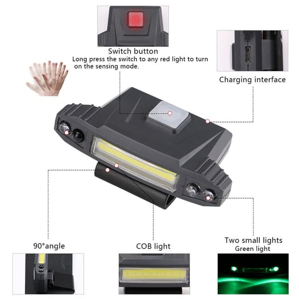 COB Induksjon Hat Clip Light Cap Led Clip-On hodelykt