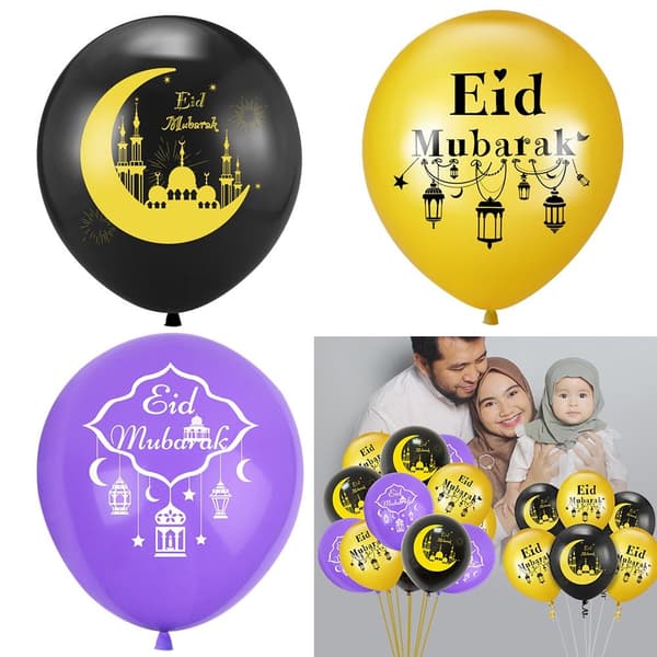 12 Tommer EID MUBARAK Balloner Latex Ballon SORT