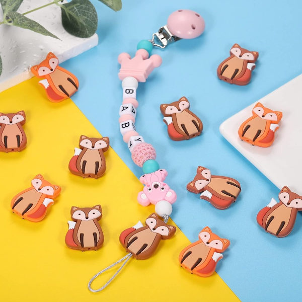 12 stykke søde ræve silikoneperler Mini Animal Spacer Beads