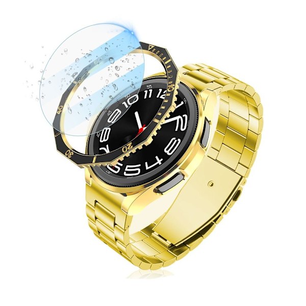 Veske+ Bezel Ring + Skjermbeskytter i herdet glass BLÅ&GULLT 47MM blue&gold 47MM