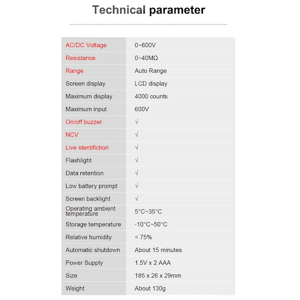 Smart Digital Multimeter Spændingsdetektor Voltmeter Tester Black